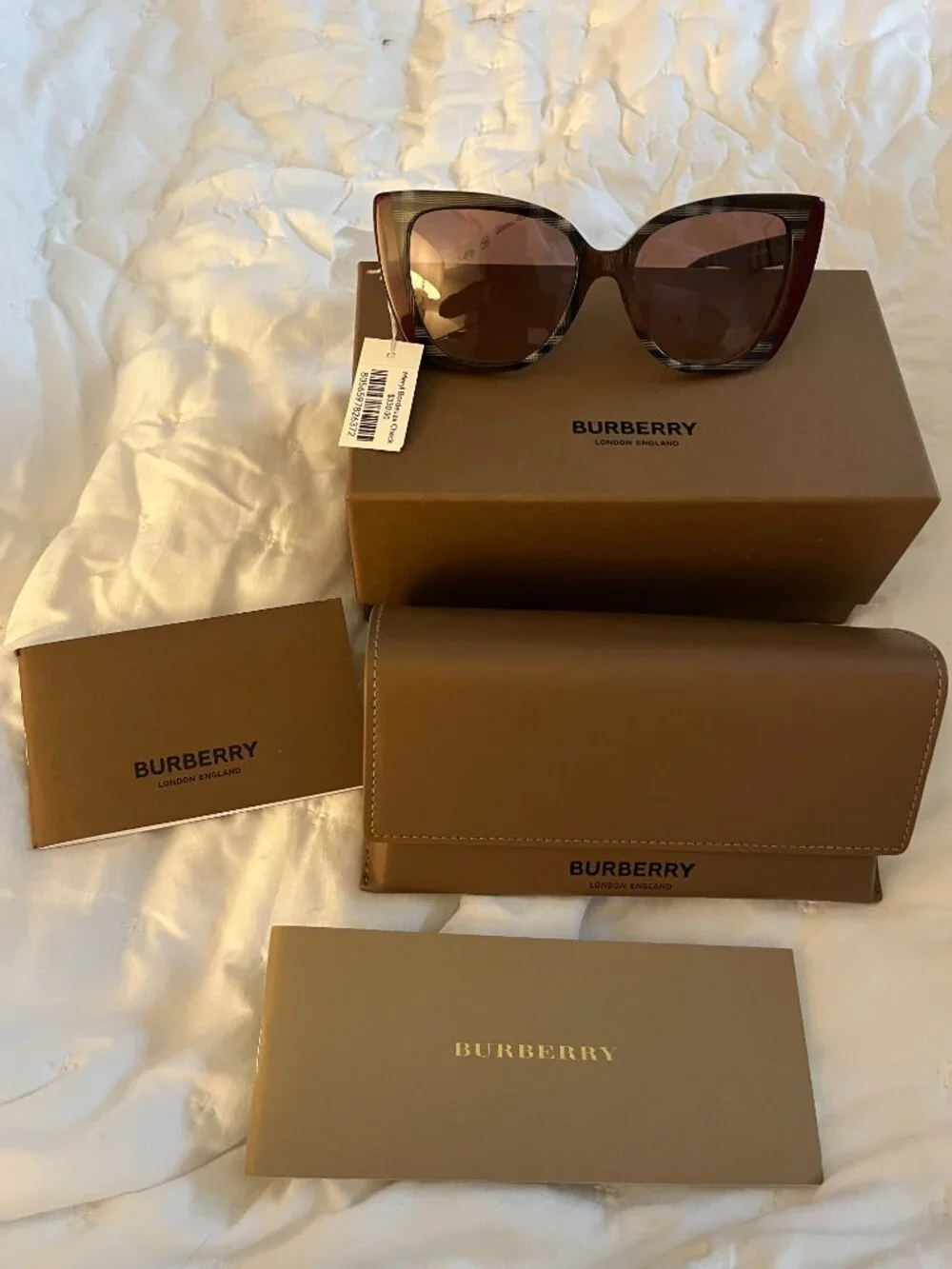 NWT Burberry Meryl BE4393 Check Bordeaux Sunglasses $330